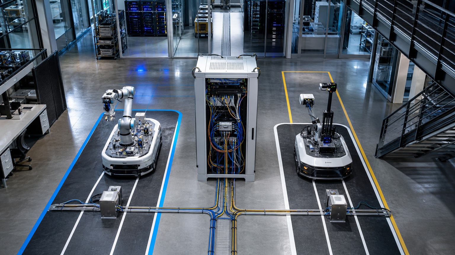 Premium editorial robotics hero image for ROS vs ROS 2: What's the Difference?